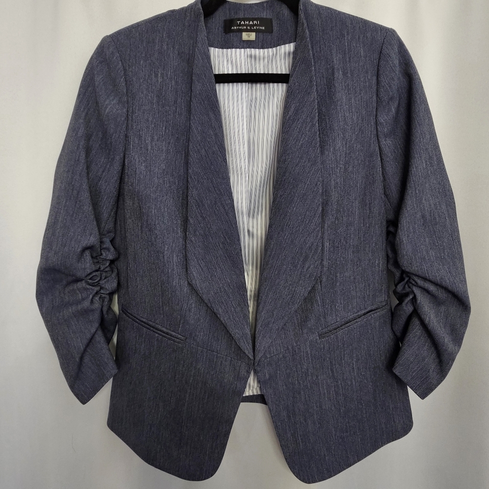 BRAND NEW Women's Sz 10 Tahari ASL Indigo Blazer 3/4 Gathered Sleeve